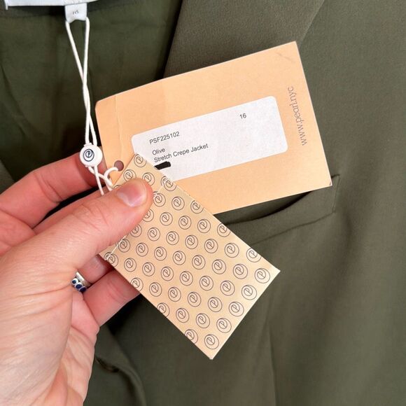 Pearl Lela Rose Olive Green Stretch Crepe Blazer Jacket Women’s 16 - Picture 2 of 6